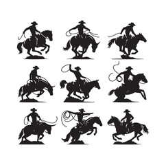 Cowboys in rodeo  silhouette vector illustration
