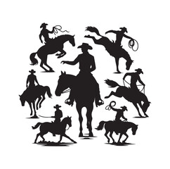 Cowboys in rodeo  silhouette vector illustration

