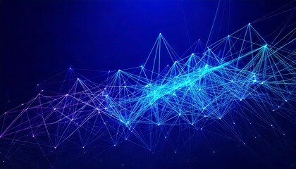 Abstract Digital Network Background with Glowing Blue Lines and Connecting Nodes on Dark Space