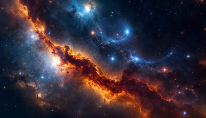 Naklejka premium Fiery Nebula Space Art Cosmic Clouds and Stars