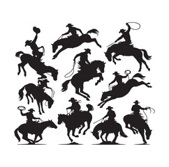 Cowboys in rodeo  silhouette vector illustration