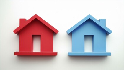Two 3d red and blues Houses icon