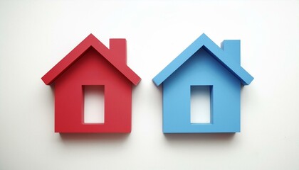 Two 3d red and blues Houses icon