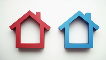 Two 3d red and blues Houses icon