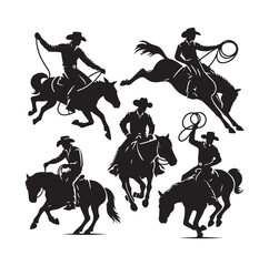Cowboys in rodeo  silhouette vector illustration
