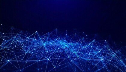 Abstract Digital Network Background with Glowing Blue Lines and Connecting Nodes on Dark Space