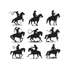 Cowboys in rodeo  silhouette vector illustration