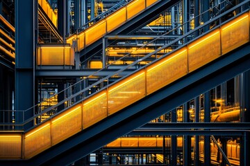 Fototapeta premium Illuminated Industrial Staircase Modern Architecture Design