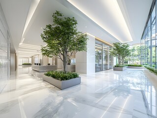 Fototapeta premium Modern Office Lobby Interior Design with Plants