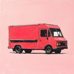 Pink food truck illustration, isolated on pink background. Possible stock image