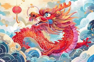 Fototapeta premium Playful CNY dragon greeting card