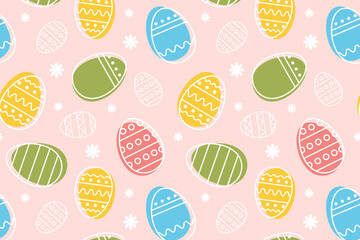 Seamless pattern of Decorated Easter eggs. Easter background for banners, textiles, paper, scrapbooking, wallpaper, wrappers. Festive easter decoration. Vector illustration