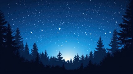 Fototapeta premium Night Sky Above Silhouetted Pine Forest