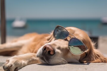 dog sleeping on the beach