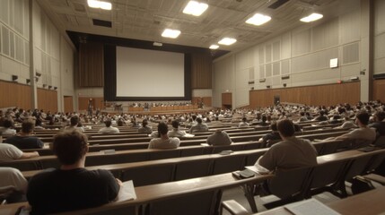 Large auditorium filled with students attending a lecture or presentation.