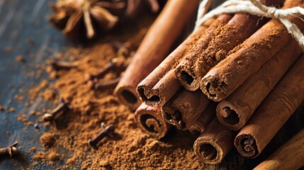 Cinnamon Powder Close-Up Showing Fine Texture and Rich Brown Color for a Warm and Inviting Aroma in a Culinary Setting