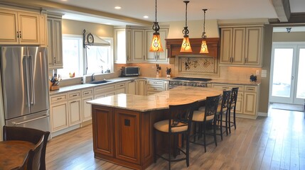 Central island with seating in kitchen