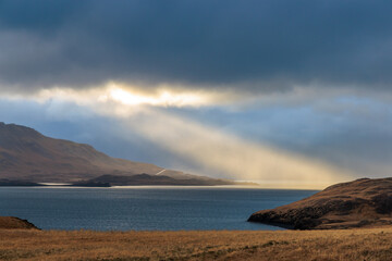 Autumnal landscape at Beached whalers Hvalfjordur on the west coast of Iceland