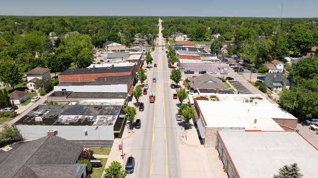 Perry, Michigan downtown aerial view.