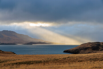 Autumnal landscape at Beached whalers Hvalfjordur on the west coast of Iceland