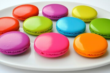 Obraz premium Colorful Macarons Arranged on a White Plate