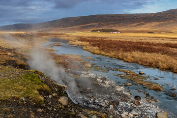 Typical autumn lowland landscape on the west coast of Iceland