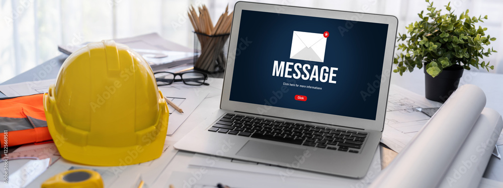 Poster email notification message showing on computer screen brisk. digital marketing message information t