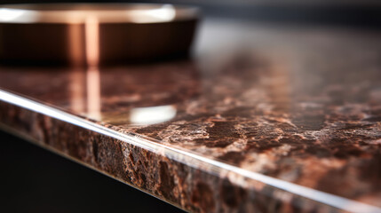 Obraz premium A close-up of a polished stone tabletop with intricate patterns and smooth edges