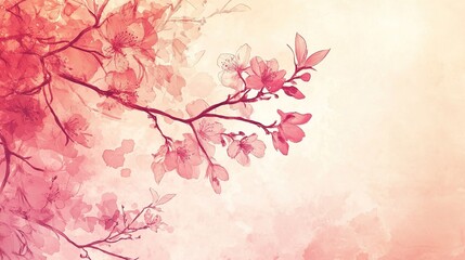 Delicate Pink Blossom Watercolor Painting Spring Flowers