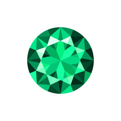 Round brilliant cut emerald top view. Vector illustration isolated on white background