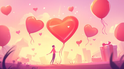 Enchanting Valentine's Day Landscape with Gift Boxes, Romantic Balloons, and Plenty of Room for Text