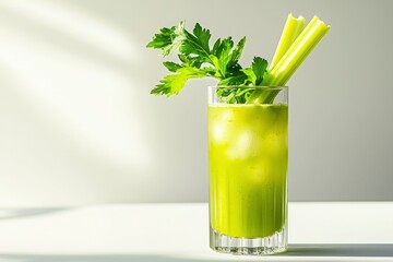 Refreshing Celery Juice Drink with Ice and Garnish