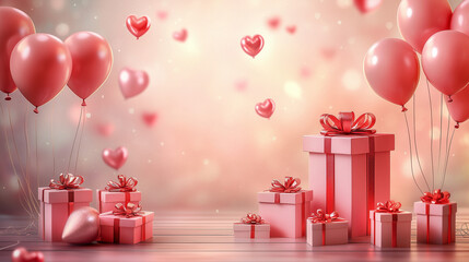 Romantic Valentine's Day Atmosphere with Gift Boxes and Copy Space for Messages