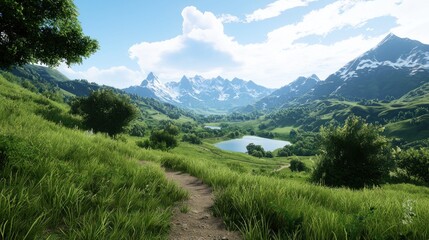 Obraz premium Serene Mountain Lake Landscape