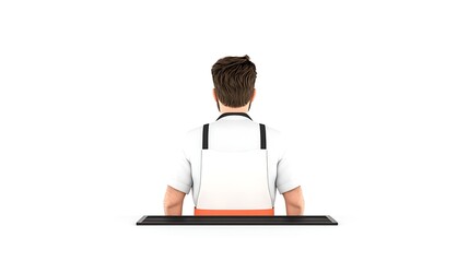 man cooking barbecue wearing apron isolated on white background