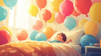 A Child Sleeping Peacefully Surrounded By Balloons