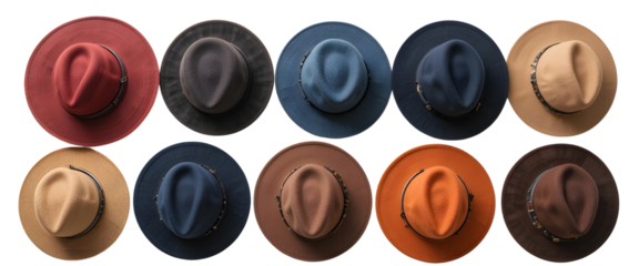 Collection set of hats and caps isolated on transparent or white background, png