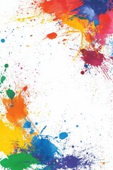 Obraz premium Vibrant rainbow paint splatters on white background. A burst of color!