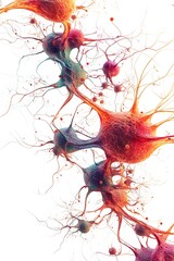 Neurons, Nerve Cells, Neural Networks, Human Cells, Abstract Image, Texture, Pattern Background, Wallpaper, Cover and Screen of Smartphone, PC, Laptop
