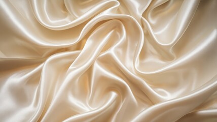 Fototapeta premium Close-up of luxurious, flowing cream silk fabric showcasing its smooth texture and delicate sheen.