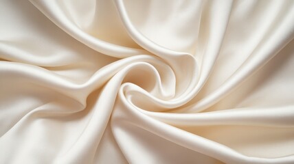 Obraz premium Elegant cream-colored satin fabric in a beautiful swirl, showcasing its soft texture and luxurious sheen.