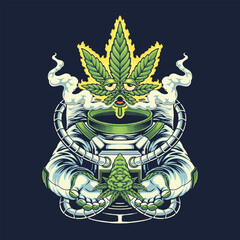 trippy astronaut smoking weed mascot illustration