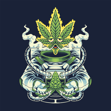 trippy astronaut smoking weed mascot illustration