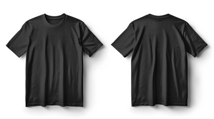 Isolated black t-shirt front and back view for fashion branding and graphic design