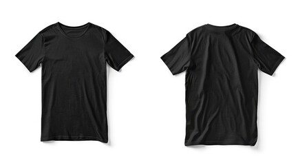 Minimalist black t-shirt front and back view on white, perfect for clothing mockups
