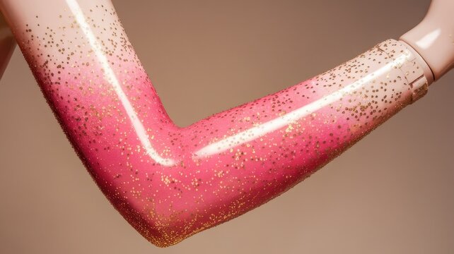 A close-up of a shimmering arm with a gradient of pink and gold glitter, conveying vibrancy and festive spirit.