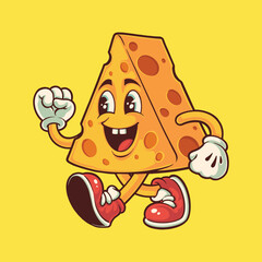 cheese groovy cartoon character mascot illustration