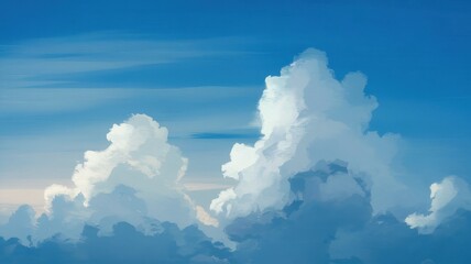 Fototapeta premium A stunning view of fluffy white clouds against a clear blue sky, creating a serene and tranquil atmosphere perfect for daydreaming.
