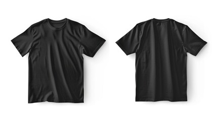 Blank black t-shirt front and back view isolated on white, apparel mockup for designers