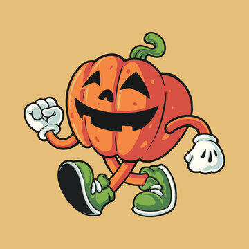 pumpkin groovy cartoon character mascot illustration